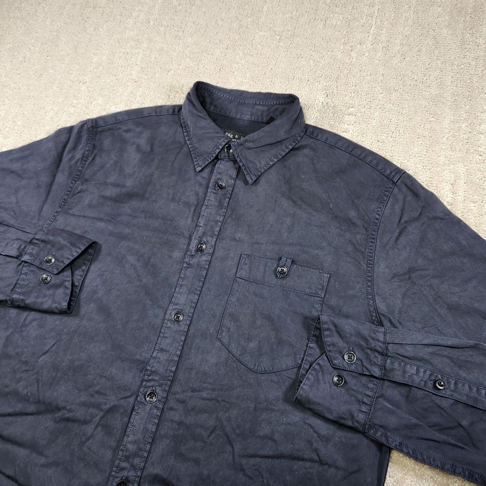 Rag And Bone Shirt Men Medium Tomlin Long Sleeve Pocket Button Up Slim Fit Black